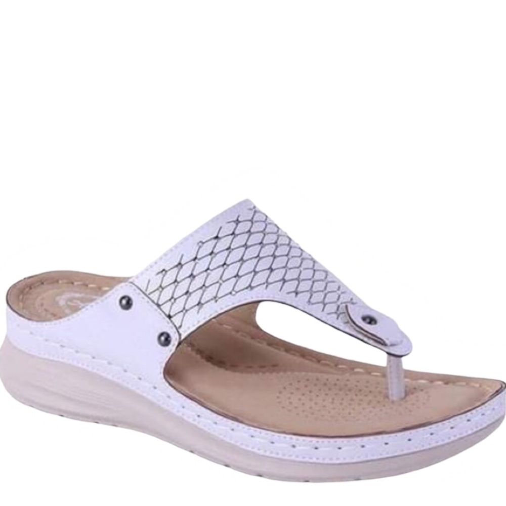 Italina White Woven Rhinestone Embellished Slip-On Padded Slide Wedge Sandal